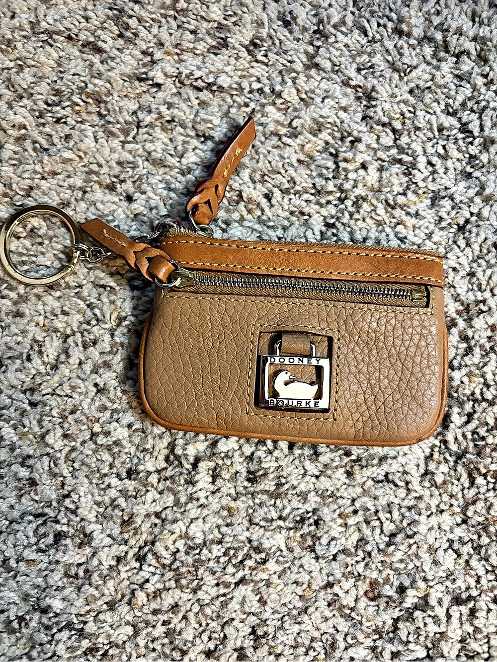 Dooney & Bourke Pebble Grain Small Coin Case Brown Zip Wallet